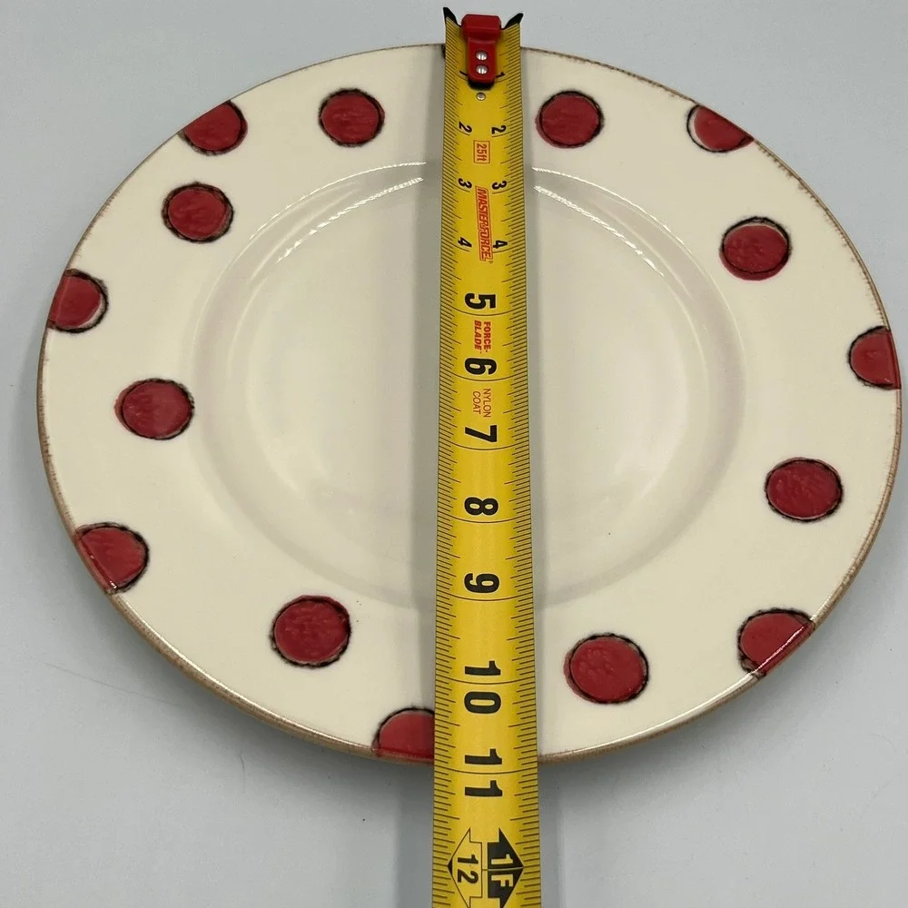 Dinner Plates Set of 4 11in Red White Polka Dot NWOT Portugal